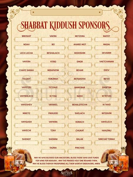Picture of Shabbat Kiddush Weekly Sponsors